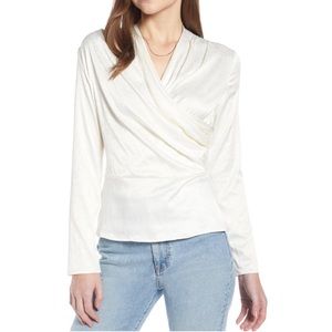 Something Navy Wrap Front Jacquard Top